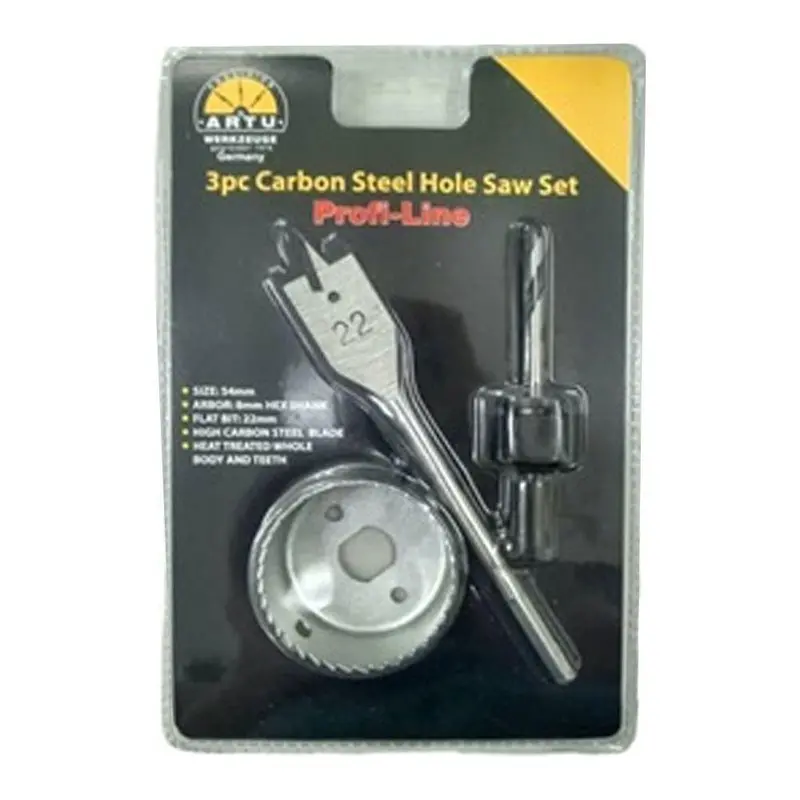 Artu 3-Piece Carbon Steel Wood Hole Saw Set 1