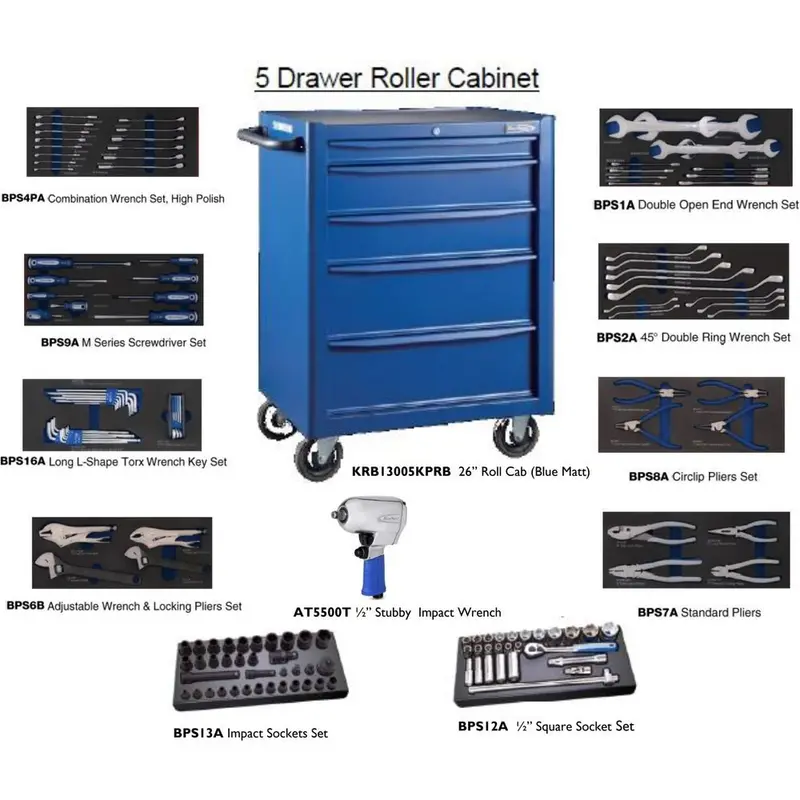 Blue Point 5-Drawer Rolling Tool Cabinet With Premium Hand Tool Set 1