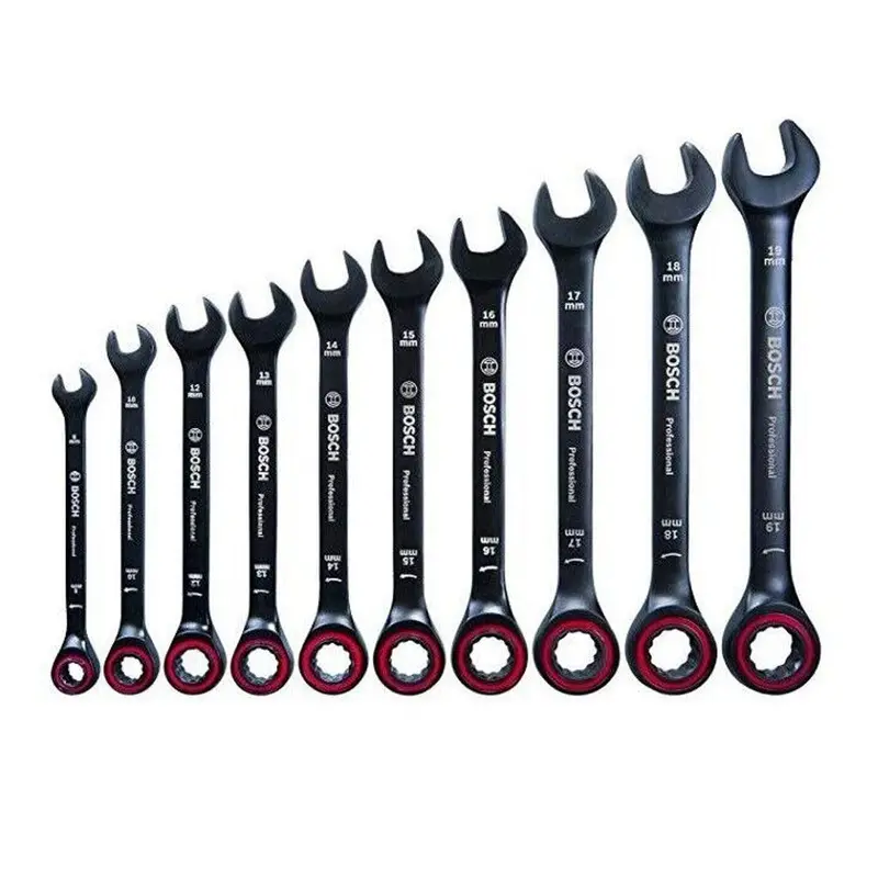 Bosch 10-Piece Ratchet Spanner Set — Matte Black Finish 1