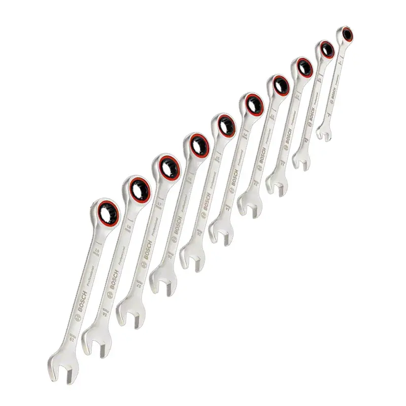 Bosch 10-Piece Ratchet Spanner Set — Satin Chrome Finish 1