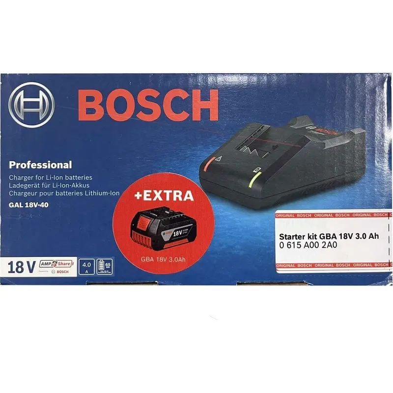 Bosch Gal 18V-40 Fast Charger With Extra 3.0Ah 18V Lithium-Ion Battery 1