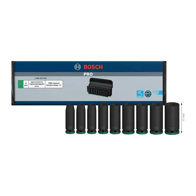 Bosch Pro 1/2" Drive Deep Impact Socket Set – 9-Piece Heavy-Duty Kit (2608003040) 1