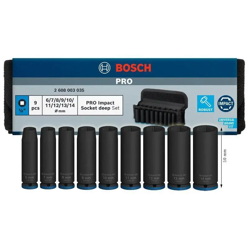 Bosch Pro 1/4" Impact Socket Wrench Set – 9-Piece Deep Sockets (Model 2608003035) 1