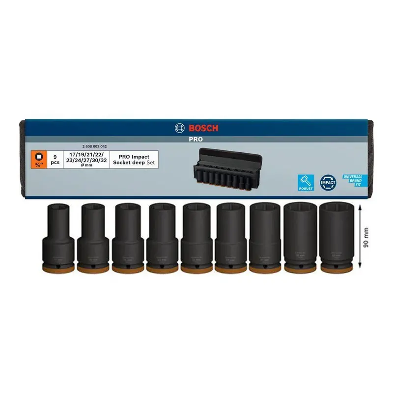 Bosch Pro 3/4" Drive Deep Impact Socket Set – 9-Piece High-Torque Kit (2608003042) 1