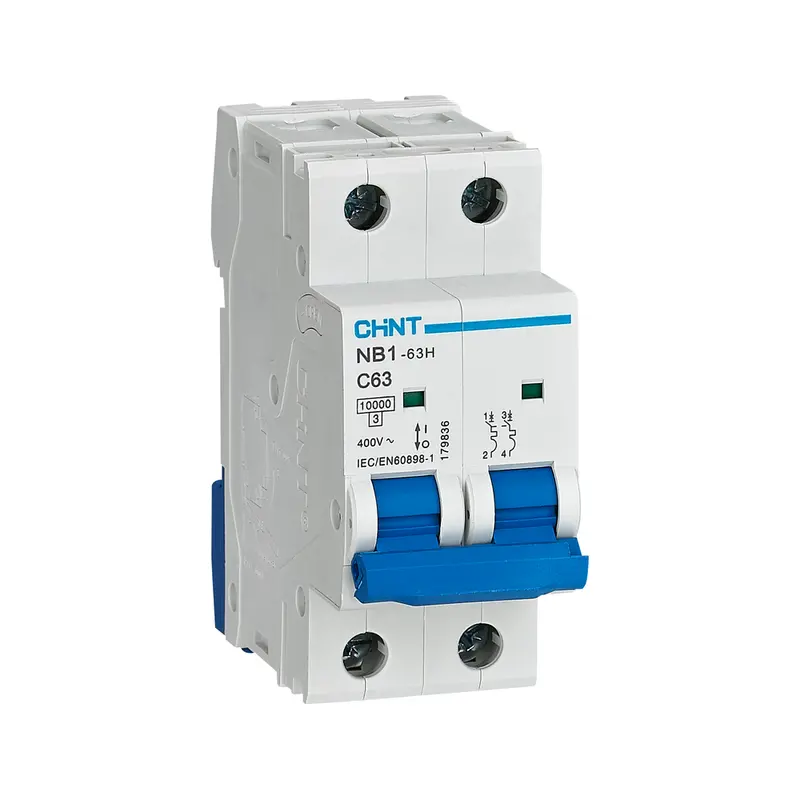 Chint Nb1-63H 2-Pole 10Ka Miniature Circuit Breaker Featuring Integrated On/Off Status Light – 2-Module Layout 1