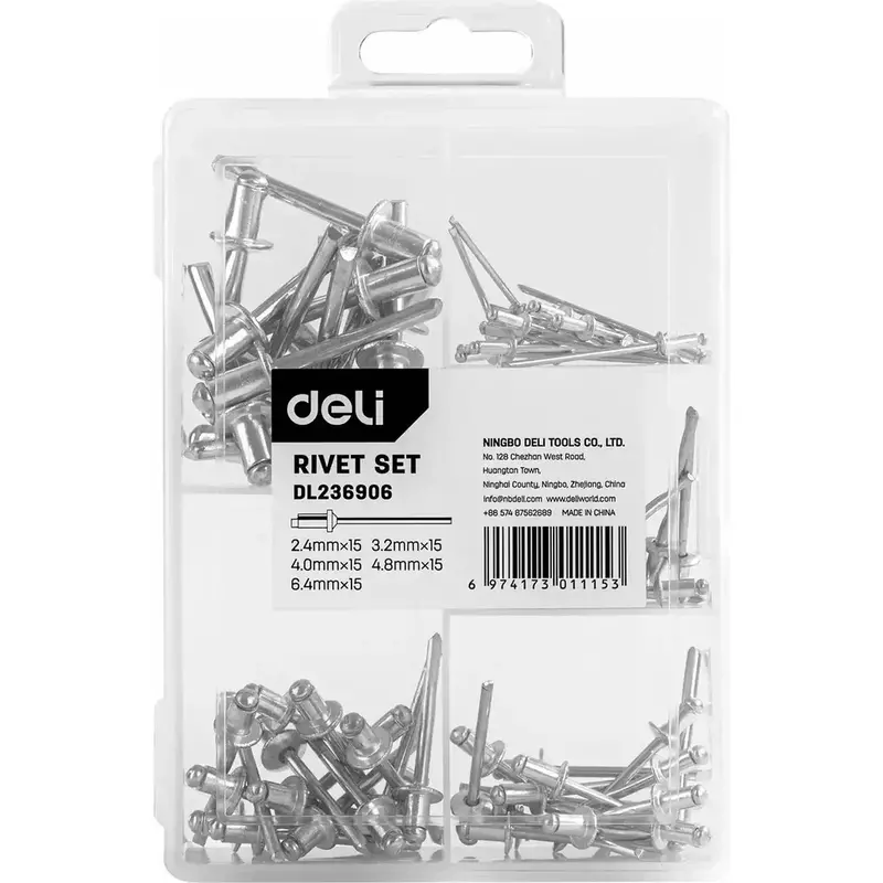 Deli 5-In-1 Rivet Tool Set – Manual Pop Riveter With Assorted Rivets – Edl236906 1