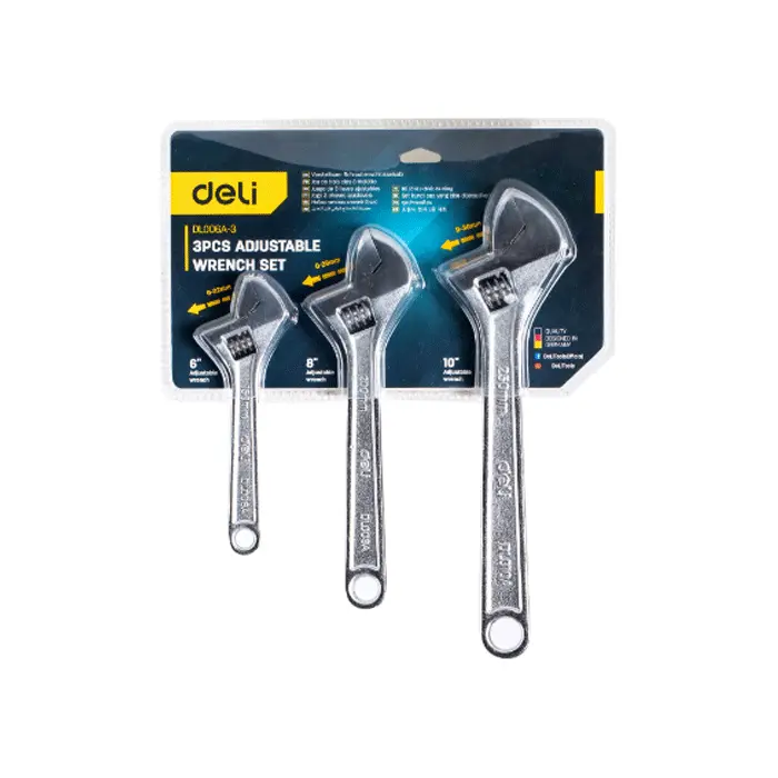 Deli Edl006A-3 Adjustable Wrench Set – 3-Piece Ergonomic Combo (6", 8", 10") 1