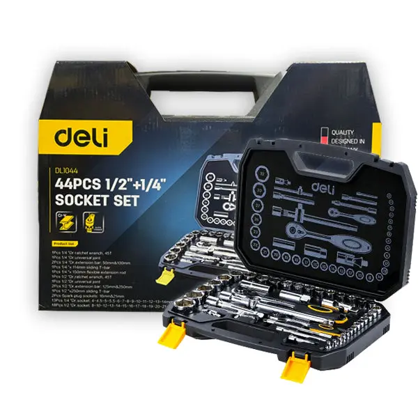 Deli Edl1044 Dual-Drive Socket Set – 44-Piece (1/4" + 1/2") Comprehensive Kit 1