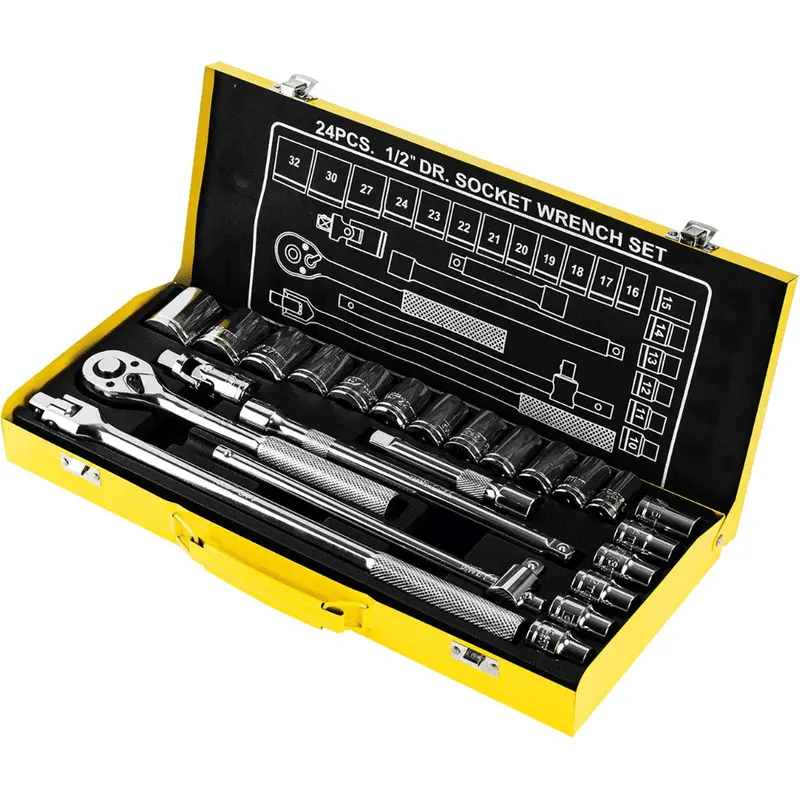 Deli Edl2024T 1/2-Inch Drive Socket Set – 24-Piece Rugged Mechanic’S Bundle 1