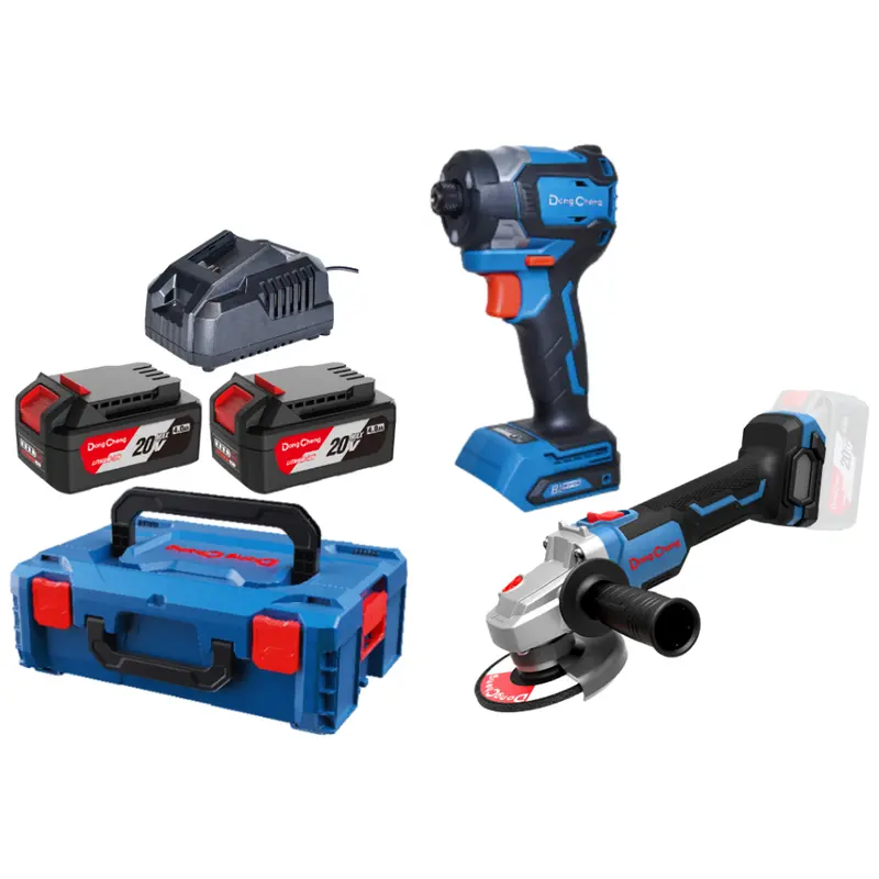 Dong Cheng 20V Brushless Combo Kit – Angle Grinder + Impact Drill With 4.0 Ah Battery 1