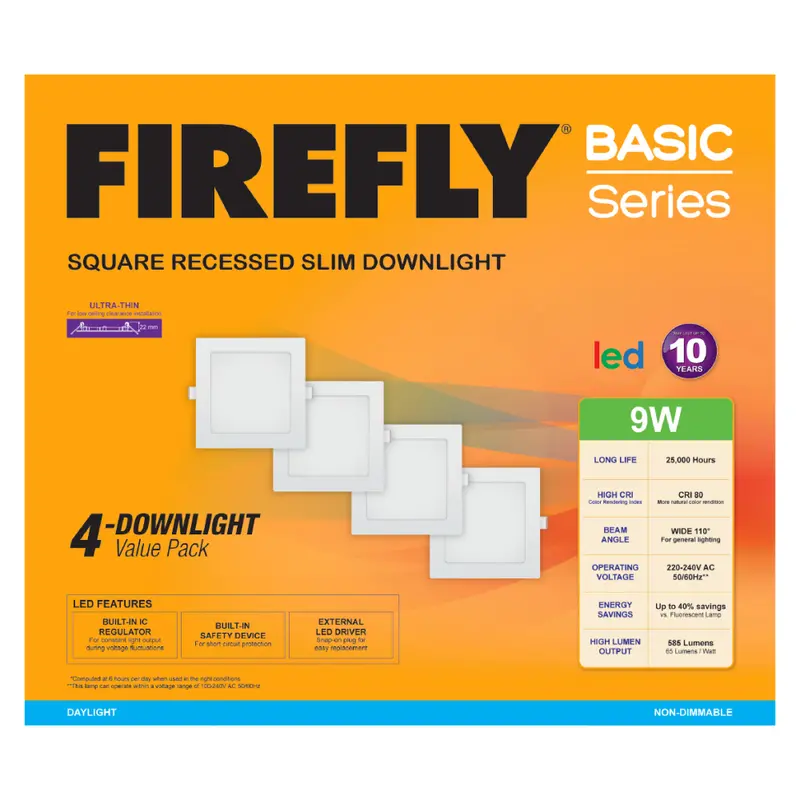 Firefly V40Edl1126 Value Pack: 4X Ultra-Thin Square Recessed Led Downlights 1