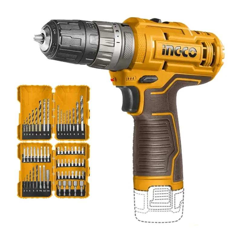 Ingco 12V Cordless Impact Drill Kit – 61-Piece Set With 1.5Ah Lithium-Ion Battery 1