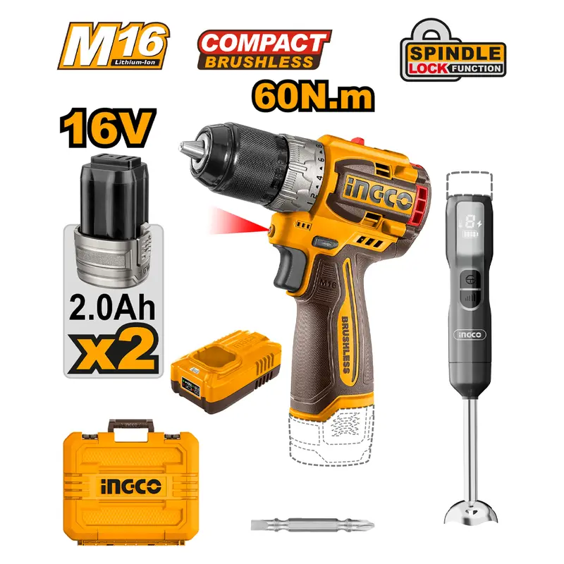 Ingco 16V Cordless Drill And Hand Blender 2-Piece Combo Kit With 2.0Ah Battery 2