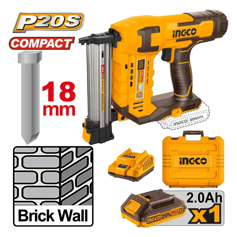 Ingco 20V Cordless Concrete Brad Nailer – 2.0Ah Battery-Ready Model 2