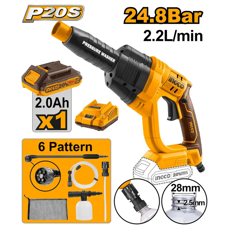Ingco 20V Cordless High-Pressure Washer – Portable 2.0Ah Battery-Powered Cleaner 1