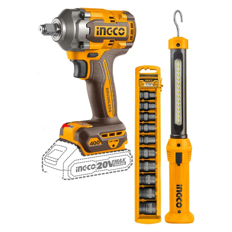 Ingco 20V Cordless Impact Wrench Combo Kit – 3-Piece Set With 2.0Ah Batteries 1