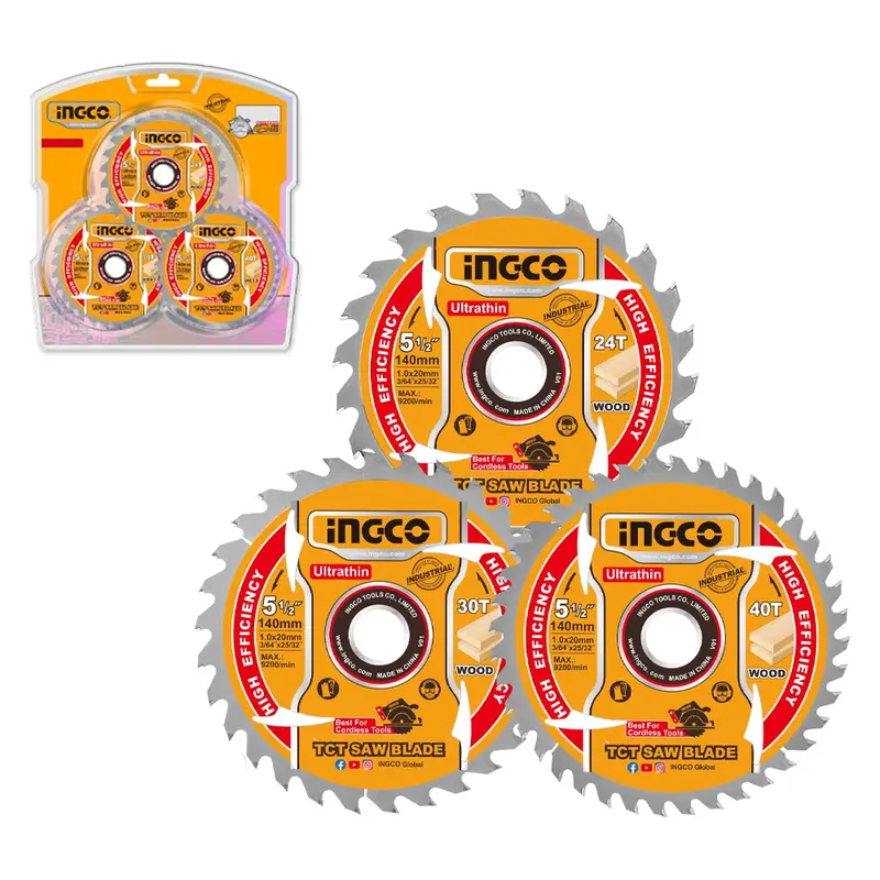 Ingco 5-1/2" (140Mm) Ultra-Thin Tct Wood-Cutting Blade Set – 3 Blades 1