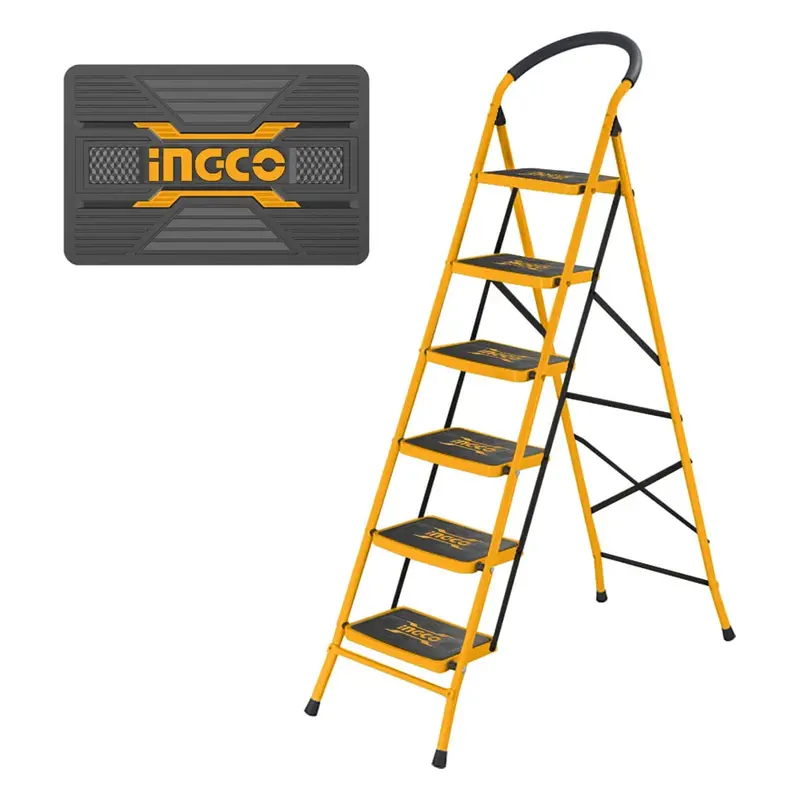 Ingco 6-Step Industrial Steel Ladder With Safety Rails 1