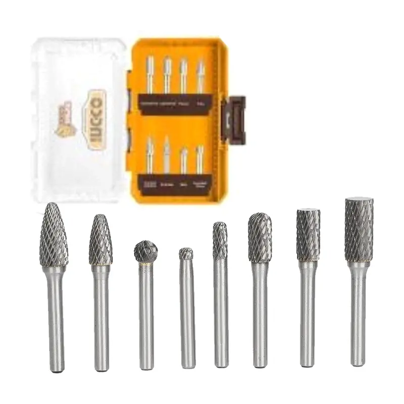 Ingco 8-Piece Tungsten Carbide Rotary Burr Set For Detail Work 1
