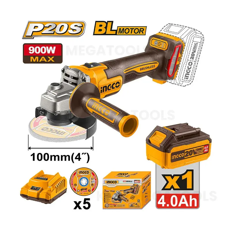 Ingco Cagli261021 20V Cordless Angle Grinder With Li-Ion Battery 1