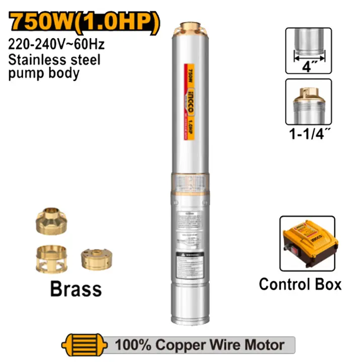 Ingco Dwp75062-5 750W (1.0Hp) Deep Well Submersible Pump With Integrated Control Box 1