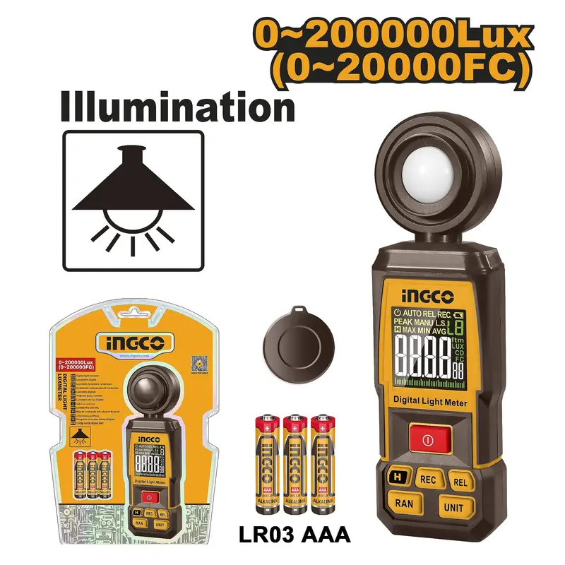 Ingco Hetlu031 Digital Lux Meter – Led-Illuminated Light Intensity Tester 1