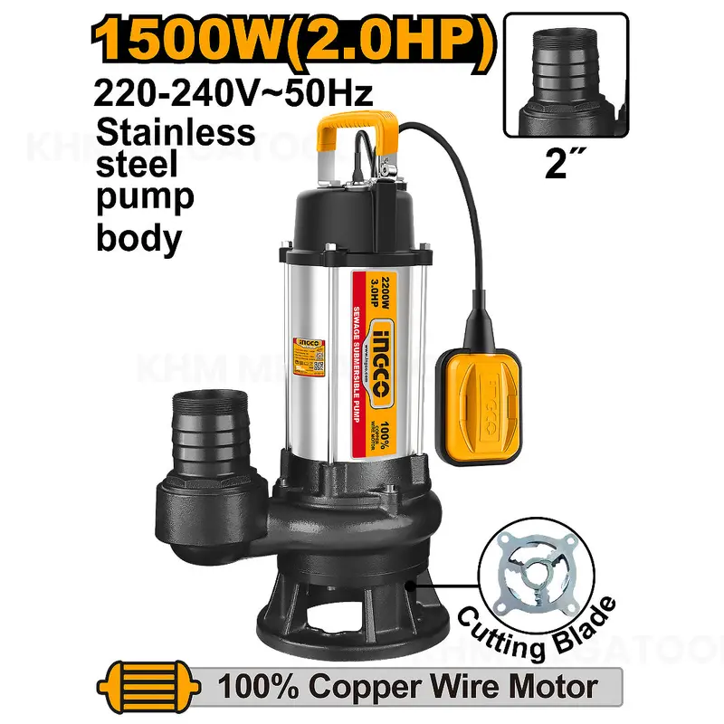 Ingco Spdb150068-5 1500W (2 Hp) Submersible Clean-Water Pump 1