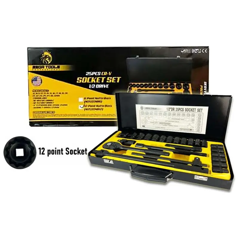 Megatools 25-Piece 1/2" Drive 12-Point Matte Black Socket Wrench Set (M25Ssmb12) 1