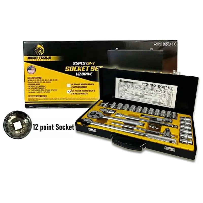 Megatools 25-Piece 1/2" Drive 12-Point Mirror-Finish Socket Wrench Set (M25Ssmf12) 1