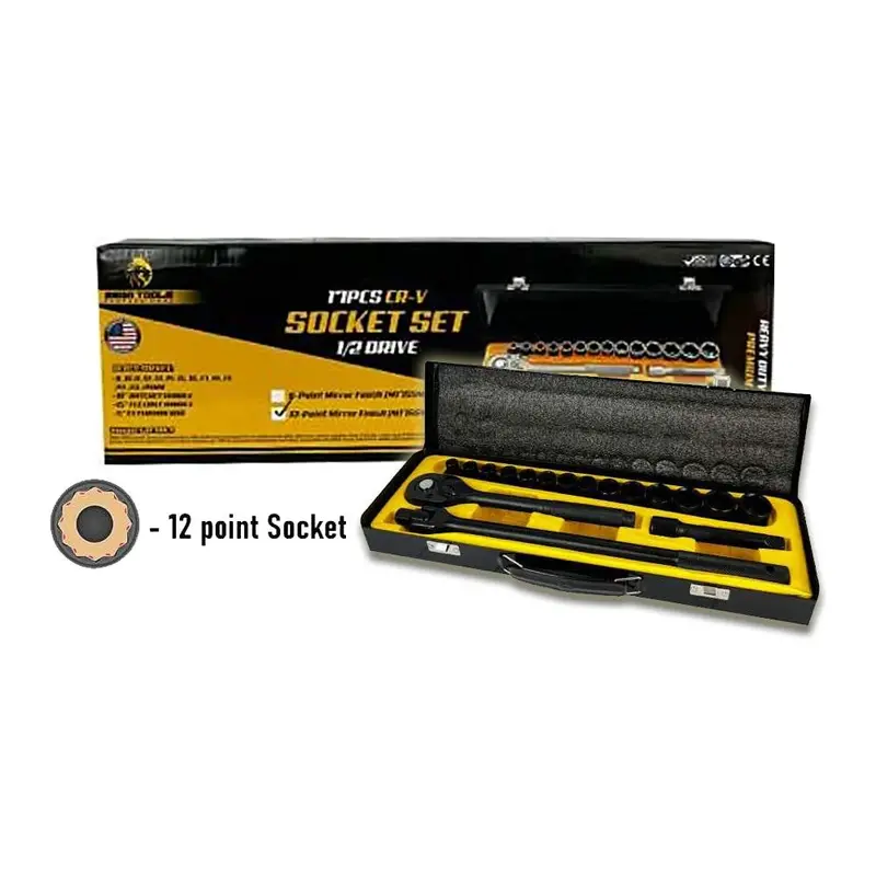 Megatools M17Ssmb12 17-Piece 1/2" Drive Matte Black Socket Set (12-Point) 1