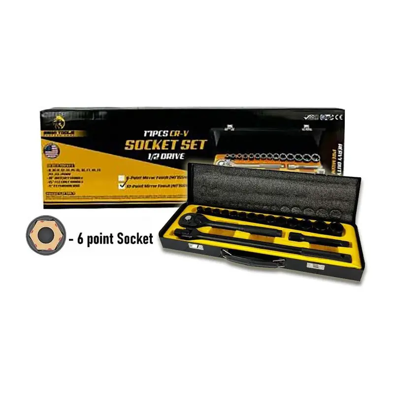 Megatools M17Ssmb6 17-Piece 1/2" Drive Matte Black Socket Set (6-Point) 1
