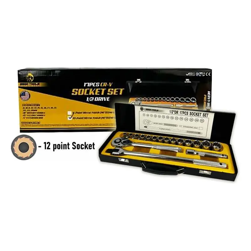 Megatools M17Ssmf12 17-Piece 1/2" Drive Mirror-Finish Socket Set (12-Point) 1