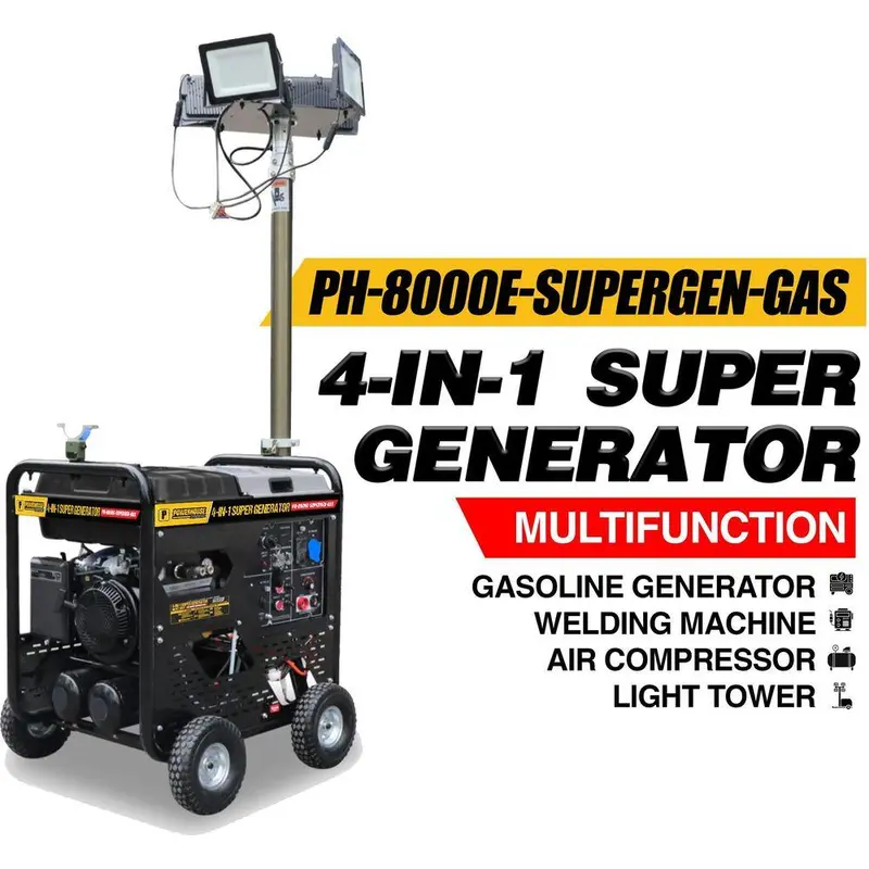 Powerhouse Ph-8000E-Supergen-Gas All-In-One 5.5 Kw Generator: Welder, Compressor, Light Tower & Power Source 1
