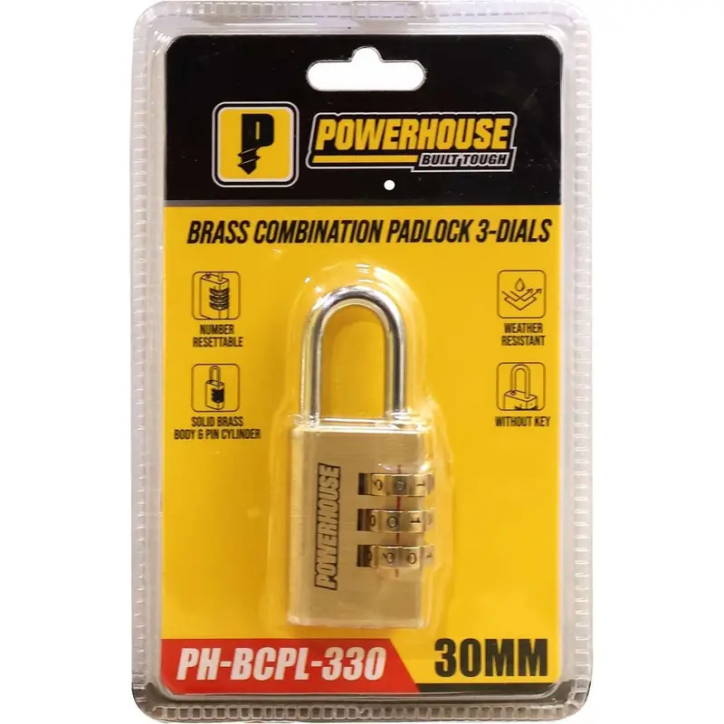 Powerhouse Ph-Bcpl-330 3-Dial Brass Combination Padlock – 30Mm Shackle 1