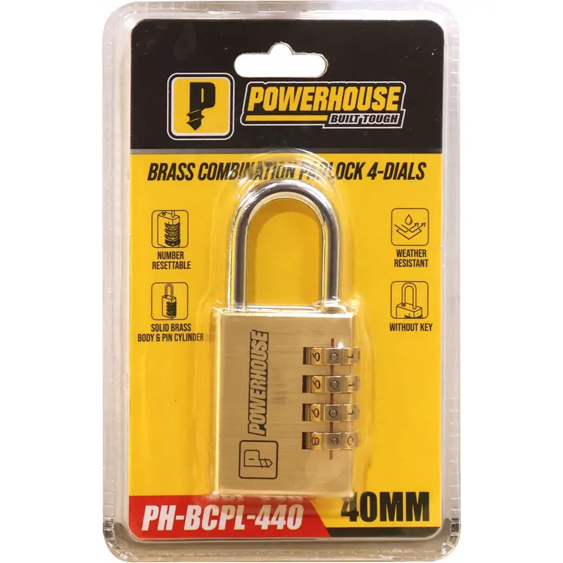 Powerhouse Ph-Bcpl-440 4-Dial Solid Brass Padlock – 40Mm Shackle 1