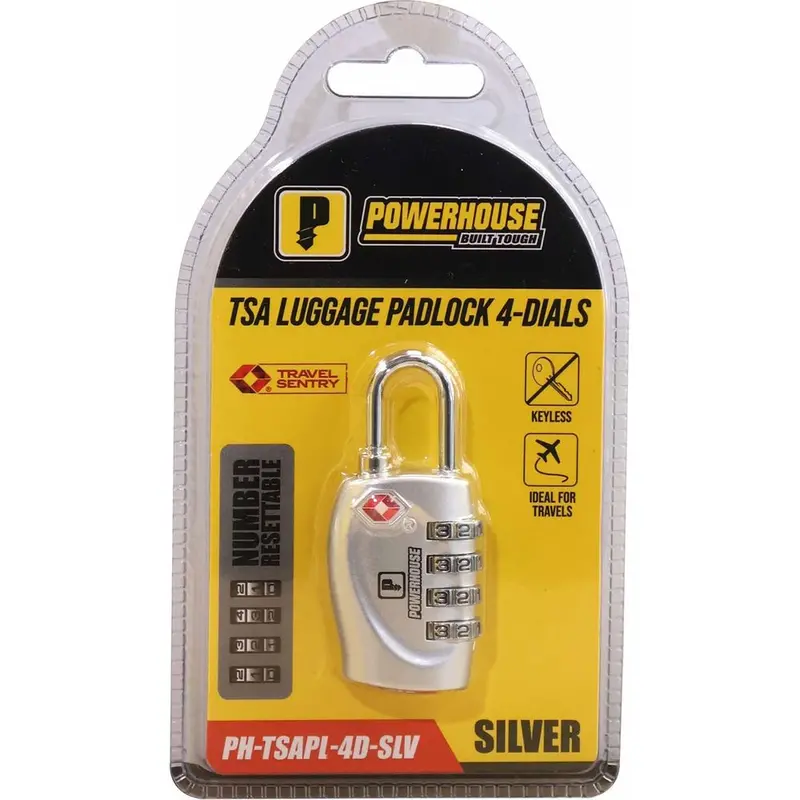 Powerhouse Ph-Tsapl-4D-Slv Tsa-Approved 4-Dial Luggage Padlock – Silver Finish 1