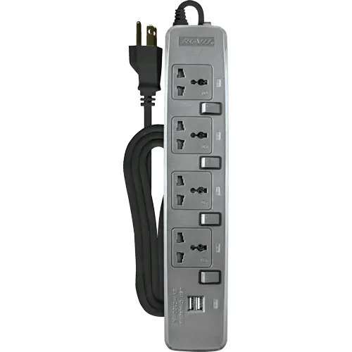 Royu Redec724 Four-Gang Extension Cord With Independent Outlet Switches And Dual Usb 2