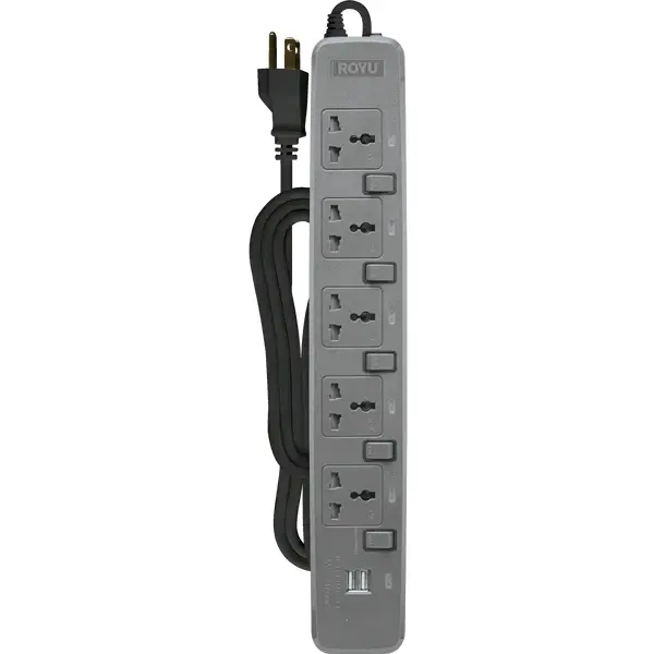 Royu Redec725 Five-Gang Power Strip With Individual Switches And Dual Usb Charging 2