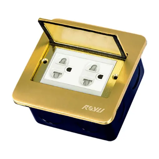Royu Rwf62 Wide Square Floor Box – Grounded Duplex Universal Socket With Safety Shutters 1