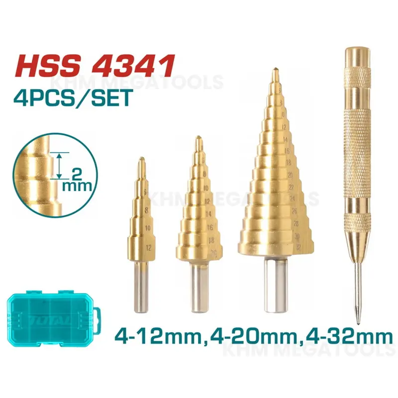Total Tacsd2041 4-Piece Step Drill Bit Set – Multi-Diameter Assortment 1