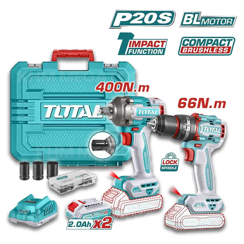 Total Tckli20275 20V Brushless Combo Kit – Impact Wrench + Drill Driver 1