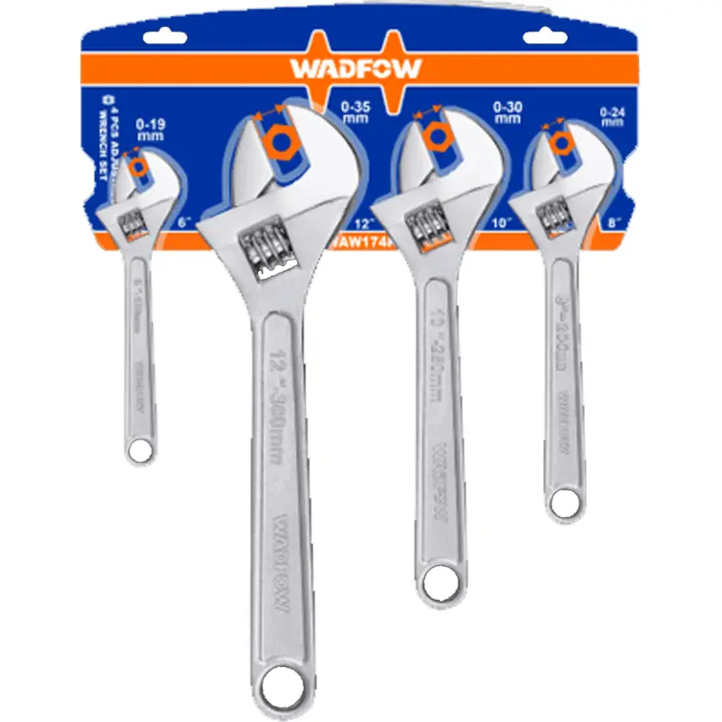 Wadfow 4-Piece Adjustable Wrench Set – Durable Carbon Steel (Waw174K) 1