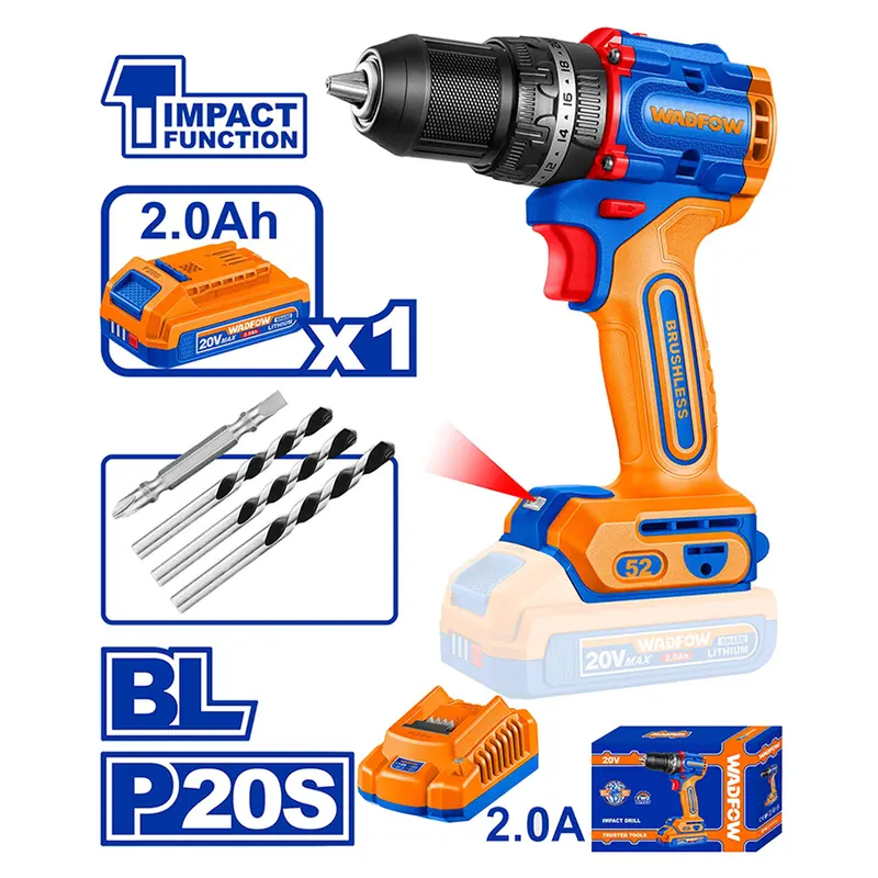 Wadfow Wcdp5282 20V Dual-Mode Cordless Impact Drill – 52 N·M & Precision Control 1