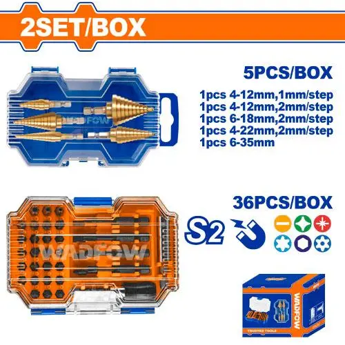 Wadfow Wjd0371 Step Drill Bit & Impact Driver Bit Combo Pack 1