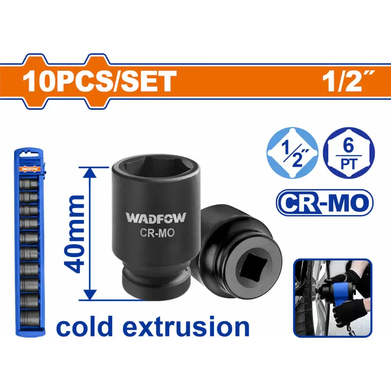 Wadfow Wmsd201 10-Piece 1/2" Standard Impact Socket Set 1