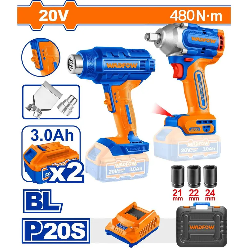 Wadfow Wos241091 20V Dual-Tool Cordless Combo Kit (2-Piece) 1
